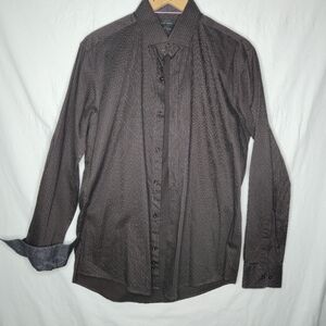 Guide London Men's Brown Dotted Long Sleeved Dress Shirt Size